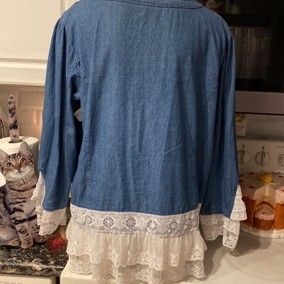 L womens button up lace charming long sleeve denim top XL - Picture 4 of 5